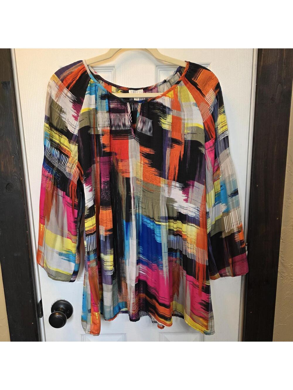Spense Women's Multicolor Abstract Print Long Sleeve Blouse Size L/G